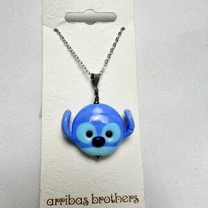 NWT - Arribas Brothers Stitch Blue Glass Pendant Necklace